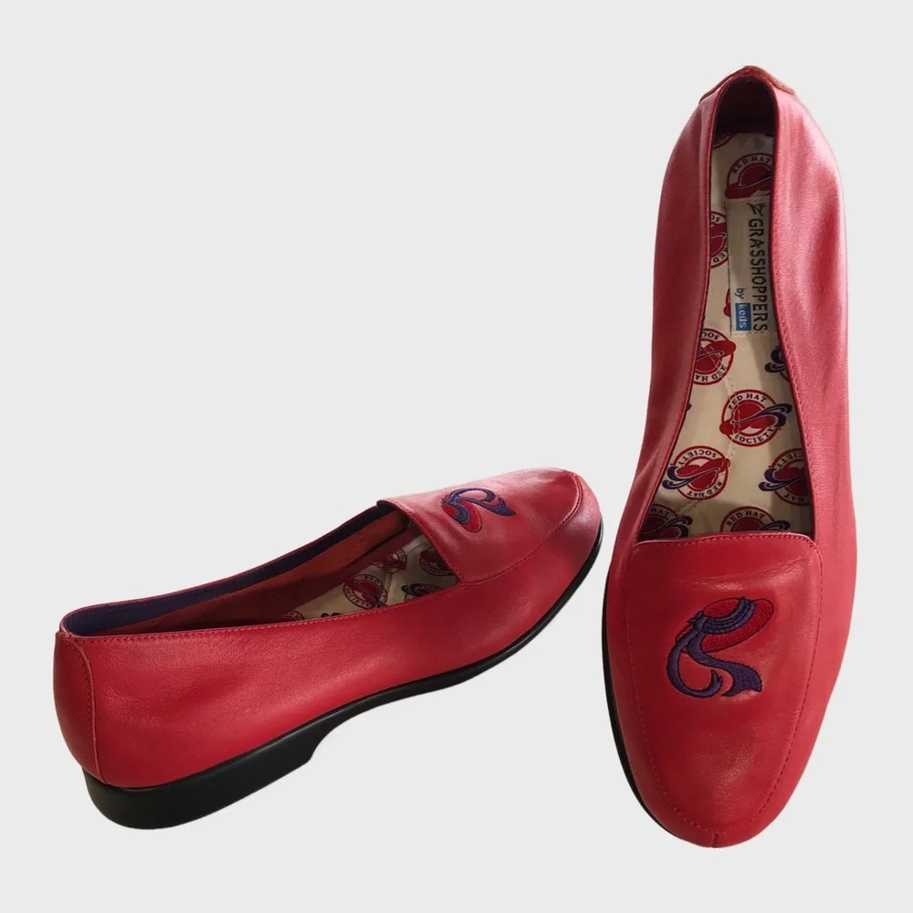 NWOB KEDS Jazztime Red w/Hat Leather Loafers Red Hat Society (7.5M)